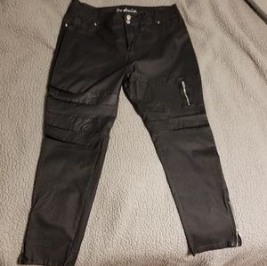 Black Pleather Zipper Mesh Skinny Jeans Plus
